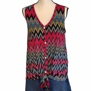 Plus Size Sleeveless Knotted Chevron Tunic
